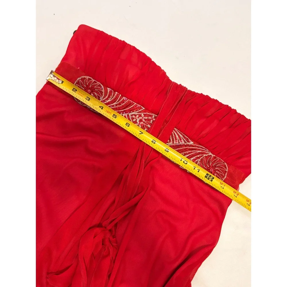 City Triangles Gorgeous Vintage Red Halter Gown with red beaded detailing